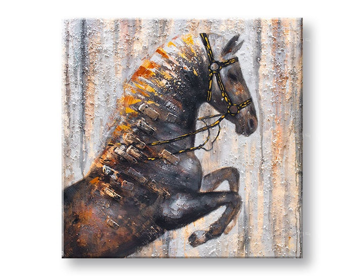 Modern tablou cu motivul CAL 75x75 cm, cal în maro nuanțe | Tablou pictat de perete CAL 75x75 cm, natură și forță – previzualizare