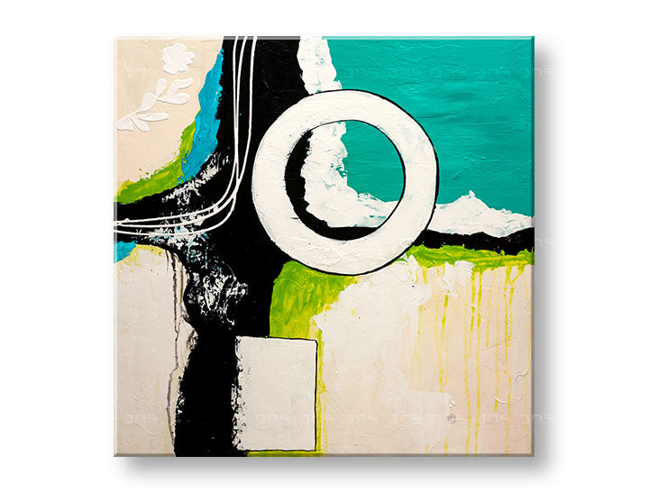 Pictat manual tablou pe pânză cu motivul DeLUXE ABSTRACT, tușe de pensulă în alb-albastru nuanțe, atmosferă veselă, potrivit pentru sufragerie | Tablou pictat de perete DeLUXE ABSTRACT – principală