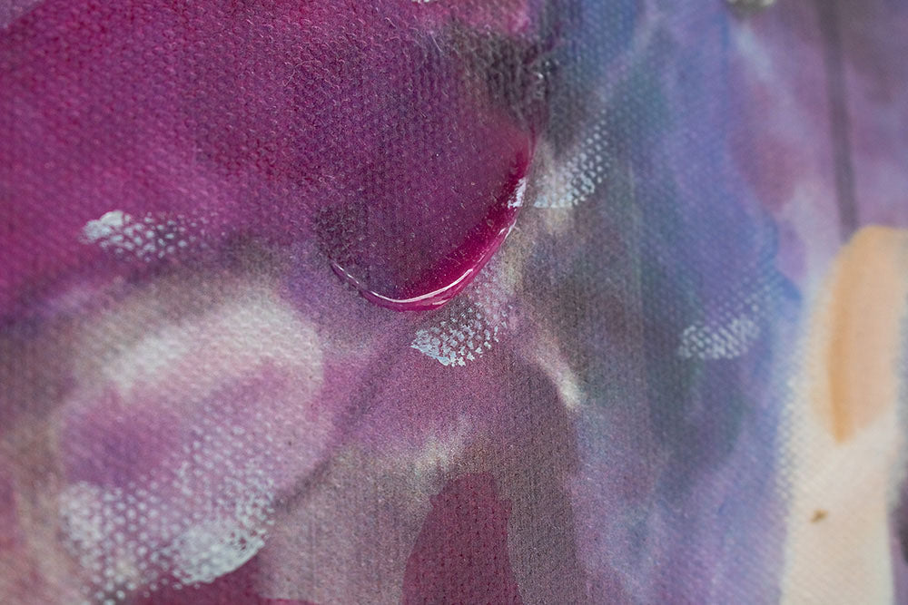 În stil boho tablou pe pânză cu motivul FEMEIE, flori, păr, natură în violet-portocaliu nuanțe, atmosferă eterică, natură și frumusețe, potrivit pentru dormitor – produs, vedere 4