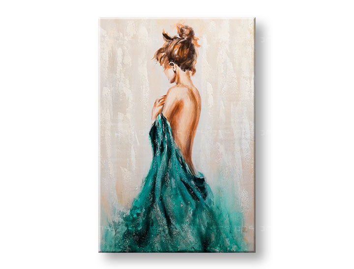 Pictat manual tablou pe pânză cu motivul FEMEIE în bej-maro nuanțe, atmosferă elegantă, eleganță și frumusețe, potrivit pentru dormitor | Tablou pictat de perete FEMEIE – principală
