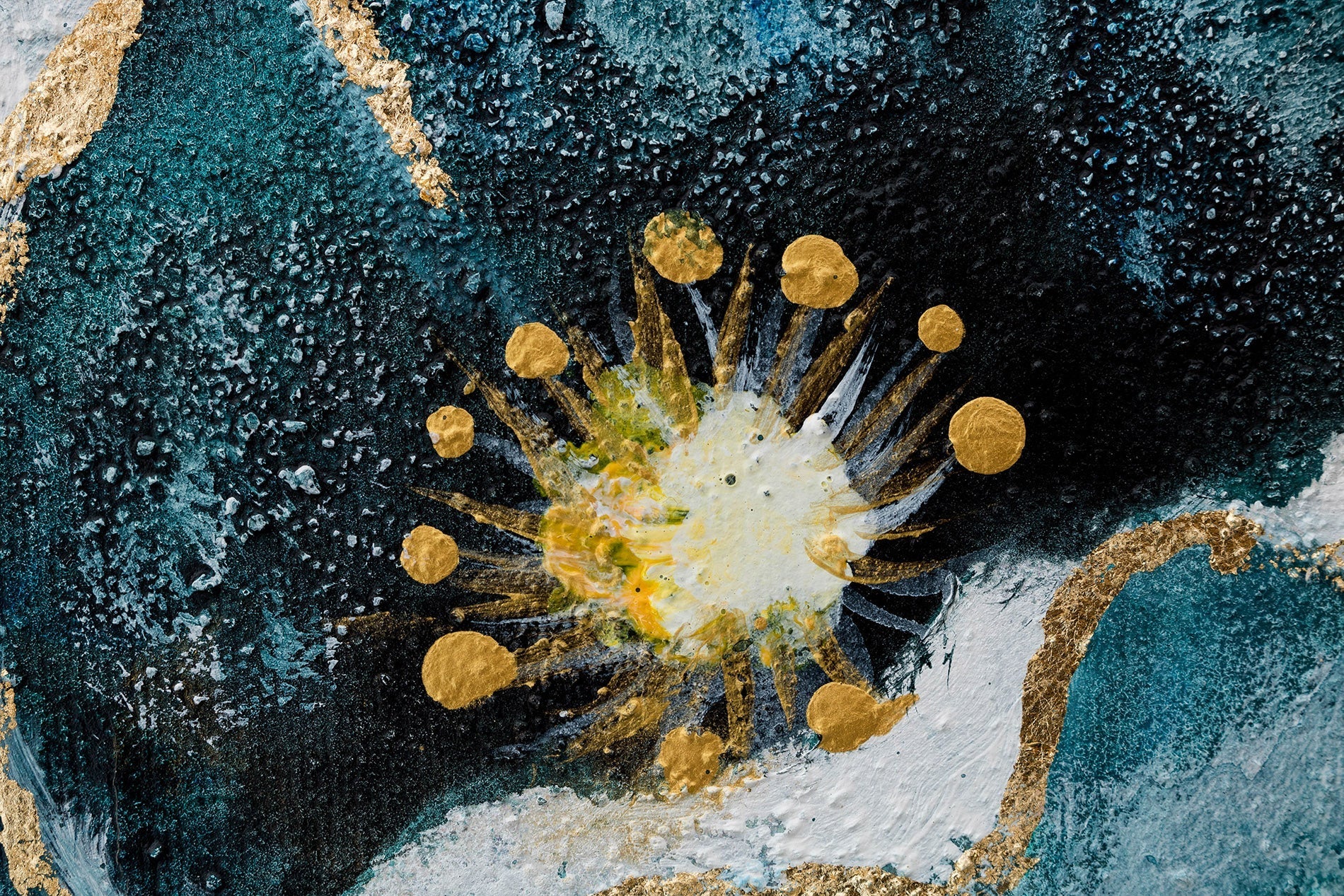 În stil scandinav tablou pe pânză cu motivul floare, motiv botanic, hartă, natură în alb-bej nuanțe, atmosferă liniștită, potrivit pentru sufragerie – produs, vedere 2
