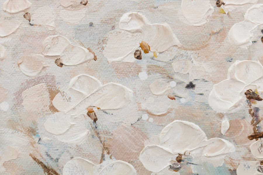În stil scandinav tablou pe pânză cu motivul copaci, pădure, flori, hartă, natură în alb-bej nuanțe, atmosferă liniștită, potrivit pentru sufragerie – produs, vedere 4