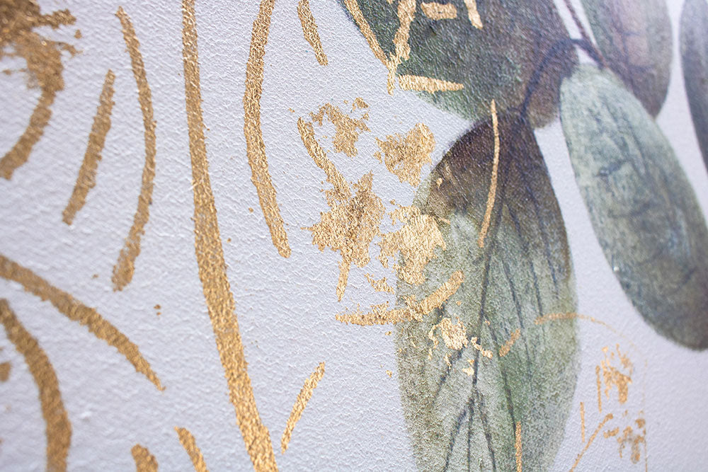 Pictat manual tablou pe pânză cu motivul FRUNZE, natură în alb-verde nuanțe, atmosferă liniștită, natură și minimalism, potrivit pentru hol – produs, vedere 4