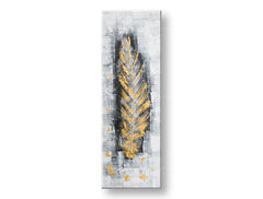 În stil scandinav tablou pe pânză cu motivul LIST, pană, natură în alb-gri nuanțe, atmosferă elegantă, natură și minimalism, potrivit pentru hol – principală