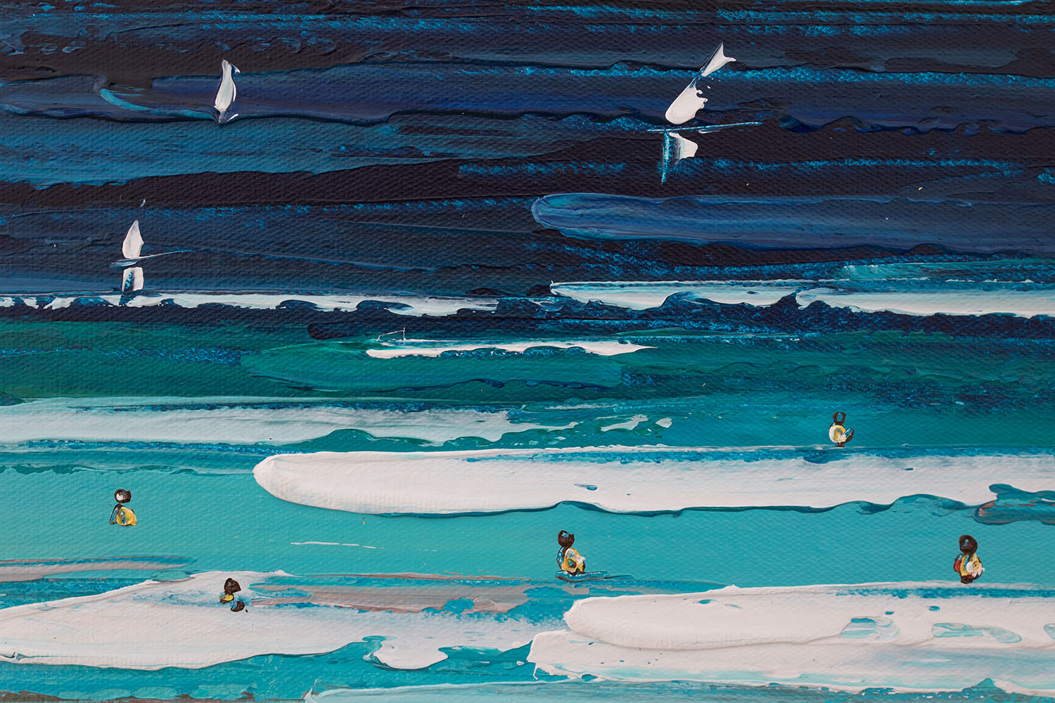Pop art tablou pe pânză cu motivul plajă, ocean, valuri, cer, mare și plajă în alb-bej nuanțe, viață la mare, potrivit pentru sufragerie | Tablou pictat de perete MARE – produs
