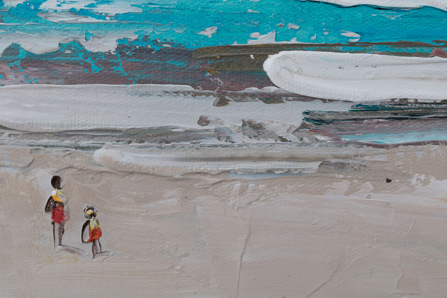 Pop art tablou pe pânză cu motivul plajă, ocean, valuri, cer, mare și plajă în alb-bej nuanțe, viață la mare, potrivit pentru sufragerie | Tablou pictat de perete MARE – produs, vedere 2