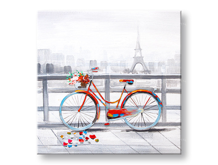 În stil boho tablou pe pânză cu motivul PARIS, Turnul Eiffel, flori, arhitectură, natură în alb-albastru nuanțe, atmosferă romantică, potrivit pentru sufragerie – principală