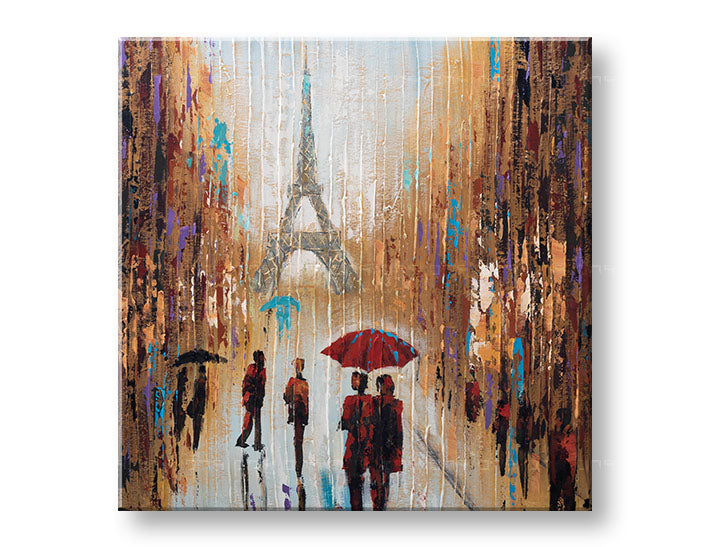 În stil boho tablou pe pânză cu motivul PARIS, Turnul Eiffel în violet-maro nuanțe, atmosferă romantică, dragoste, potrivit pentru hol | Tablou pictat de perete PARIS – principală
