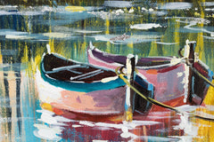 Pictat manual tablou pe pânză cu motivul lac, pădure, copaci, natură în alb-bej nuanțe, atmosferă liniștită, natură și singurătate, potrivit pentru sufragerie – produs