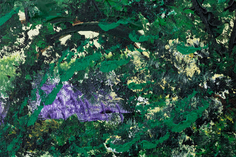 În stil boho tablou pe pânză cu motivul copac, cer, nori, peisaj, flori în violet-albastru nuanțe, atmosferă liniștită, natură, potrivit pentru bucătărie – produs, vedere 3