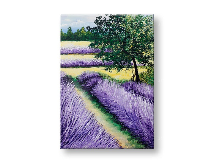 În stil boho tablou cu motivul copac, cer, nori în violet-albastru nuanțe | Tablou pictat de perete KRAJINA, natură – previzualizare