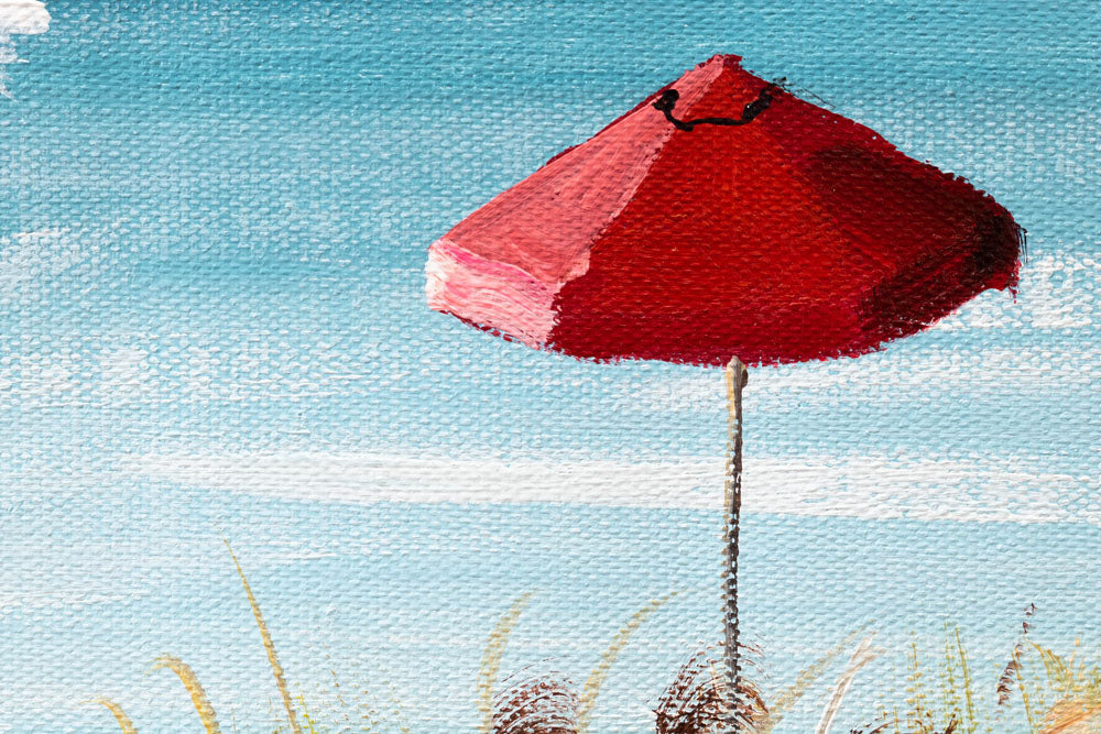 În stil boho tablou pe pânză cu motivul PLAJĂ, ocean, mare și plajă în alb-bej nuanțe, atmosferă liniștită, viață la mare, potrivit pentru dormitor – produs, vedere 2