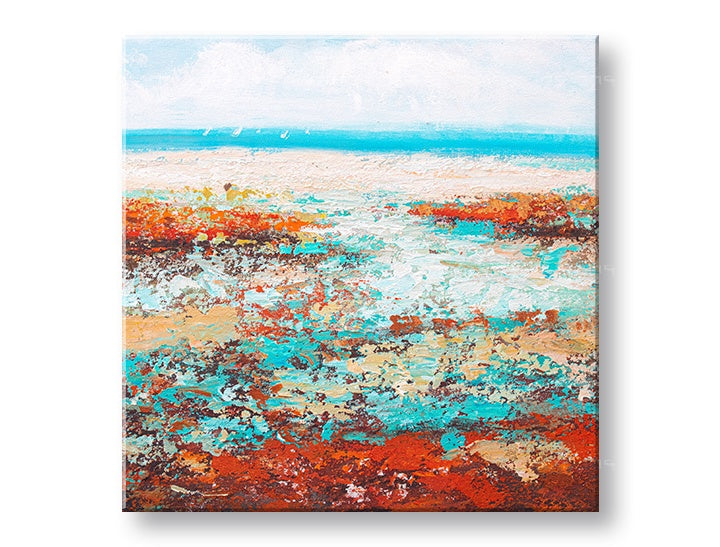 Pictat manual tablou cu motivul LITORAL, ocean, plajă în multicolor nuanțe | Tablou pictat de perete LITORAL, natură – previzualizare