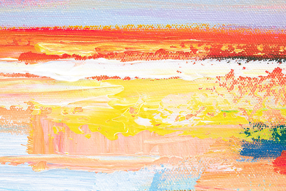 Pop art tablou pe pânză cu motivul APUS DE SOARE, ocean, cer, peisaj în violet-albastru nuanțe, atmosferă liniștită, natură, potrivit pentru birou – produs, vedere 2