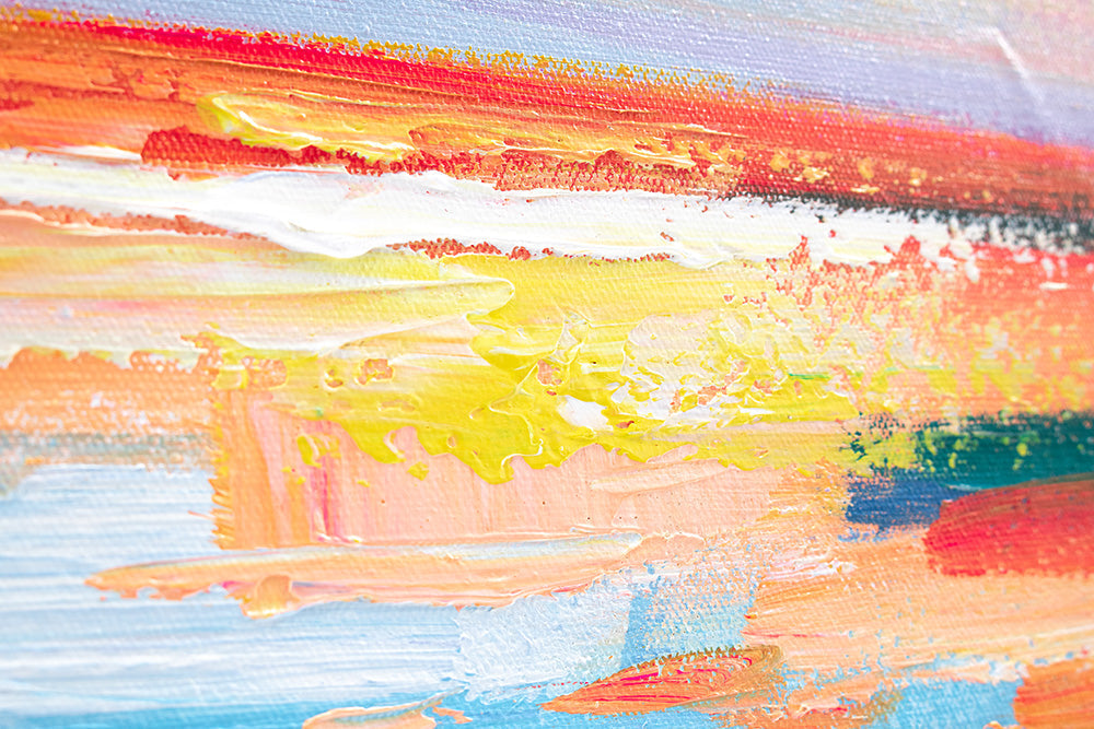 Pop art tablou pe pânză cu motivul APUS DE SOARE, ocean, cer, peisaj în violet-albastru nuanțe, atmosferă liniștită, natură, potrivit pentru birou – produs, vedere 3