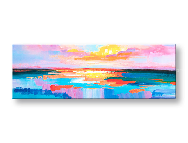Pop art tablou pe pânză cu motivul APUS DE SOARE, ocean, cer, peisaj în violet-albastru nuanțe, atmosferă liniștită, natură, potrivit pentru birou – principală