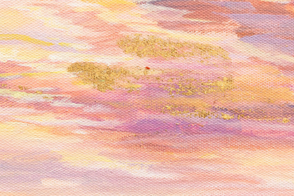 În stil boho tablou pe pânză cu motivul APUS DE SOARE, ocean, cer, nori, mare și plajă în violet-albastru nuanțe, atmosferă liniștită, potrivit pentru hol – produs, vedere 3
