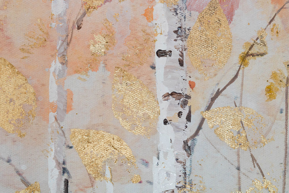 În stil boho tablou pe pânză cu motivul pădure, frunze, copaci, peisaj, natură în multicolor nuanțe, atmosferă eterică, natură și atmosferă liniștită – produs, vedere 3