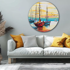 Pop art tablou pe pânză cu motivul ocean, cer, peisaj în albastru-portocaliu nuanțe, atmosferă liniștită, potrivit pentru bucătărie | Rotund pictat tablou Nekonečná frumusețe – produs