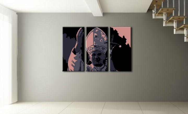 Pop art tablou cu motivul JÁN PAVOL II., motiv religios în roz-gri nuanțe | POP Art pictat manual tablou JÁN PAVOL II. – previzualizare