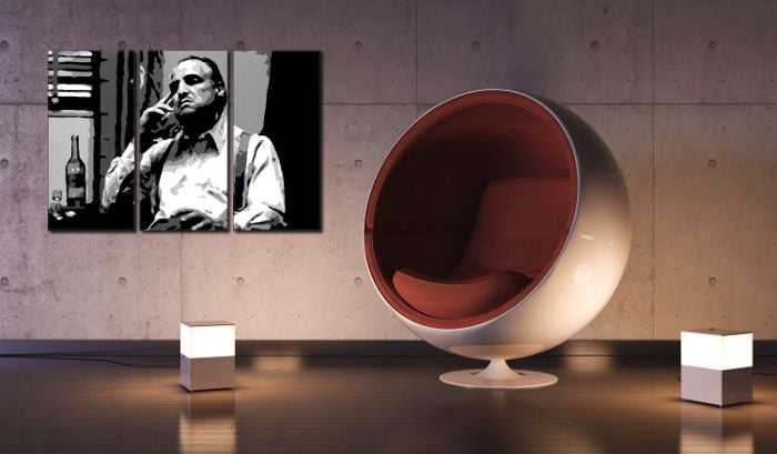 Pop art tablou cu motivul Marlon Brando, țigară de foi în alb-gri nuanțe | POP Art pictat manual tablou Marlon Brando, dramă polițistă – previzualizare