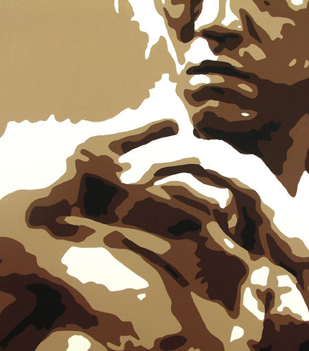 Pictat manual tablou pe pânză cu motivul AL Bruce Lee în maro-alb nuanțe, atmosferă intensă, forță și iconografie | POP Art pictat manual tablou AL Bruce Lee – produs, vedere 3
