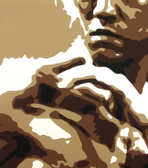 Pictat manual tablou pe pânză cu motivul AL Bruce Lee în maro-alb nuanțe, atmosferă intensă, forță și iconografie | POP Art pictat manual tablou AL Bruce Lee – produs, vedere 3