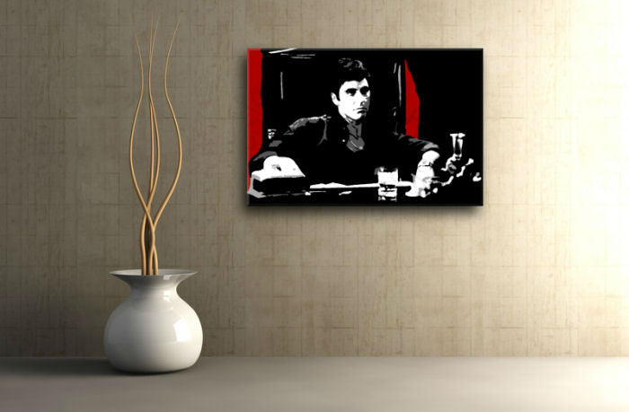 Pictat manual tablou pe pânză cu motivul AL PACINO în negru-alb nuanțe, atmosferă intensă, lumea filmului și iconografie | POP Art pictat manual tablou AL PACINO – principală