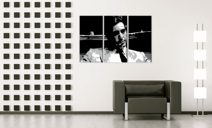 Pictat manual tablou pe pânză cu motivul AL PACINO în negru-alb nuanțe, atmosferă sofisticată, viață urbană | POP Art pictat manual tablou AL PACINO – principală