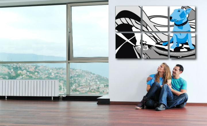 Tablou POP ART pictat manual Câine și DJ 6 bucăți dd - imagine 2