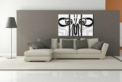 Pop art tablou cu motivul DJ, natură în alb-gri nuanțe | POP Art pictat manual tablou DJ, minimalism – previzualizare