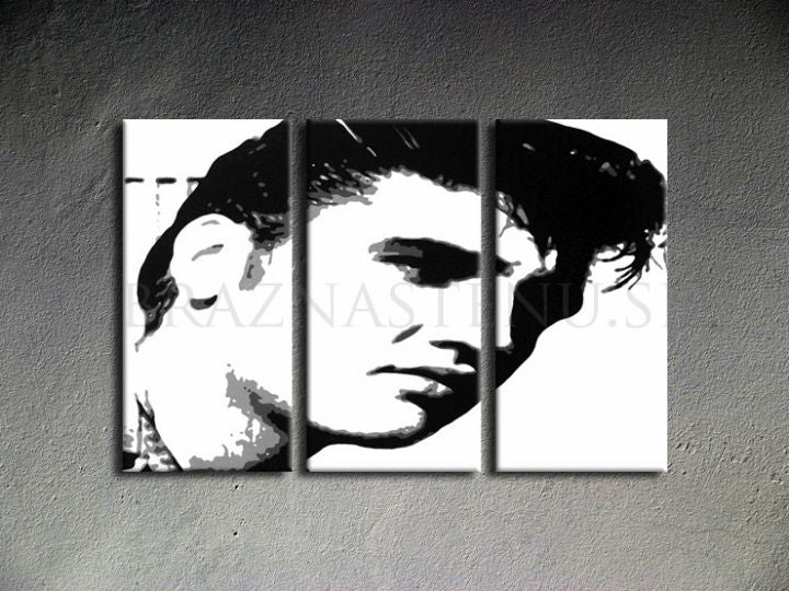 Pictat manual tablou pe pânză cu motivul ELVIS în negru-alb nuanțe, atmosferă îndrăzneață, rock and roll și istorie muzicală | POP Art pictat manual tablou ELVIS – produs