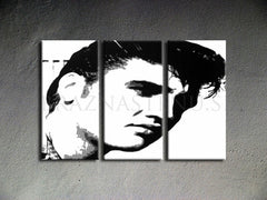 Pictat manual tablou pe pânză cu motivul ELVIS în negru-alb nuanțe, atmosferă îndrăzneață, rock and roll și istorie muzicală | POP Art pictat manual tablou ELVIS – produs