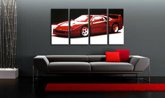 Pop art tablou pe pânză cu motivul FERRARI F40 4 piese fer, automobil, natură în alb-roșu nuanțe agățat în interiorul sufragerie, impresie de lux – interior