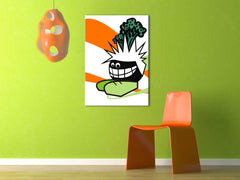 Pictat manual tablou pe pânză cu motivul Funny în alb-verde nuanțe agățat în interiorul sufragerie, atmosferă jucăușă | POP Art pictat manual tablou Funny – interior