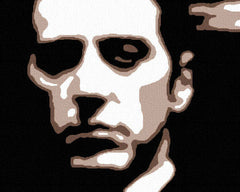 Pictat manual tablou pe pânză cu motivul GODFATHER în negru-alb nuanțe, atmosferă dramatică, minimalism | POP Art pictat manual tablou GODFATHER – produs, vedere 2