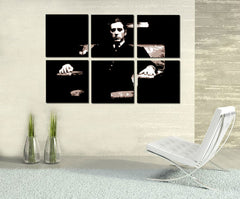 Pictat manual tablou pe pânză cu motivul GODFATHER în negru-alb nuanțe, atmosferă dramatică, minimalism | POP Art pictat manual tablou GODFATHER – principală