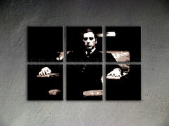 Pictat manual tablou pe pânză cu motivul GODFATHER în negru-alb nuanțe, atmosferă dramatică, minimalism | POP Art pictat manual tablou GODFATHER – produs
