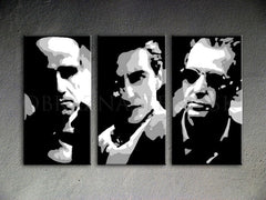 Pictat manual tablou pe pânză cu motivul GODFATHER în negru-alb nuanțe, atmosferă dramatică, minimalism | POP Art pictat manual tablou GODFATHER – produs [YOBPPGOD2-120X80-24H]