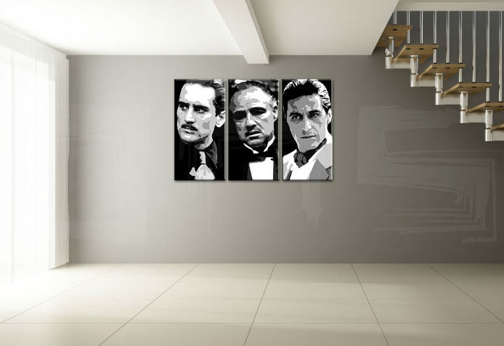 Pictat manual tablou cu motivul GODFATHER în negru-alb nuanțe | POP Art pictat manual tablou GODFATHER, familie și forță și putere – previzualizare