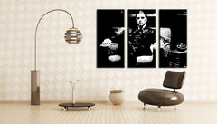 Pictat manual tablou pe pânză cu motivul GODFATHER, ceașcă de cafea în negru-alb nuanțe, forță și putere și lumea filmului | POP Art pictat manual tablou GODFATHER – principală