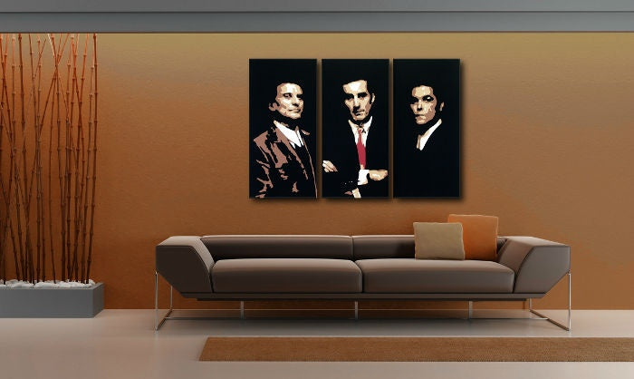 Pop art tablou pe pânză cu motivul Goodfellas în alb-maro nuanțe agățat în interiorul sufragerie, iconografie | POP Art pictat manual tablou Goodfellas – interior