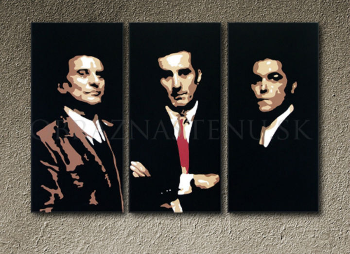 Pictat manual tablou pe pânză cu motivul Goodfellas în negru-alb nuanțe, forță și putere și lumea filmului | POP Art pictat manual tablou Goodfellas – produs