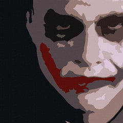 Pictat manual tablou pe pânză cu motivul JOKER în negru nuanțe, lumea filmului | POP Art pictat manual tablou JOKER – produs, vedere 2