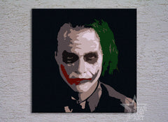 Pictat manual tablou pe pânză cu motivul JOKER în negru nuanțe, lumea filmului | POP Art pictat manual tablou JOKER – produs