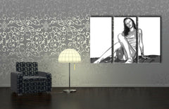 Pop art tablou pe pânză cu motivul Kate Moss, natură în alb-negru nuanțe agățat în interiorul sufragerie, frumusețe | POP Art pictat manual tablou Kate Moss – interior