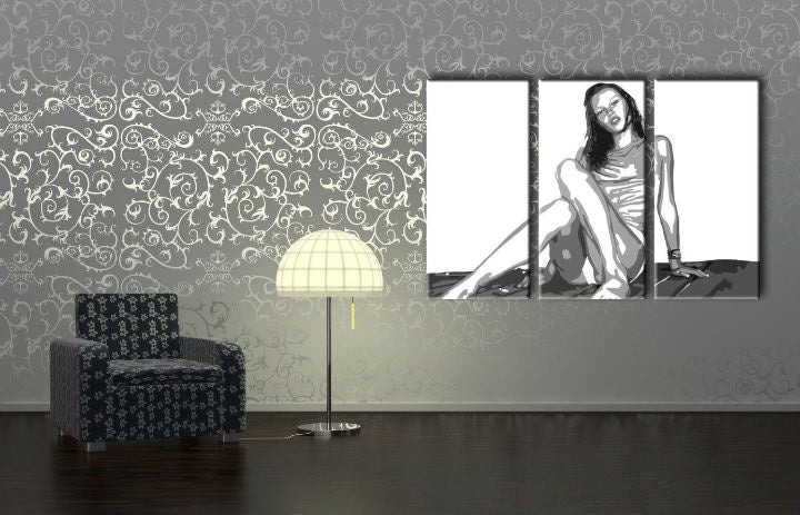 Pop art tablou cu motivul Kate Moss, natură în alb-negru nuanțe | POP Art pictat manual tablou Kate Moss, frumusețe – previzualizare