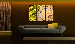 Pictat manual tablou pe pânză cu motivul LICHTENSTEIN, păr în galben-negru nuanțe, atmosferă melancolică, cultură pop | POP Art pictat manual tablou LICHTENSTEIN – principală