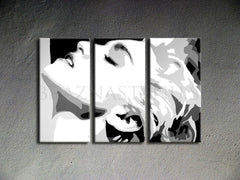 Pictat manual tablou pe pânză cu motivul MADONNA în alb-negru nuanțe, atmosferă dramatică, glamour hollywoodian și glorie | POP Art pictat manual tablou MADONNA – produs
