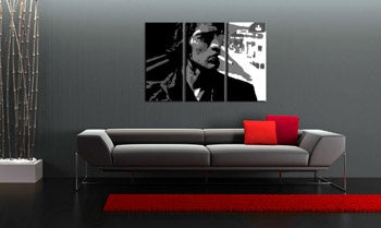 Pop art tablou pe pânză cu motivul Richard Ashcroft, țigară de foi în alb-gri nuanțe agățat în interiorul sufragerie, viață urbană | POP Art pictat manual tablou Richard Ashcroft – interior